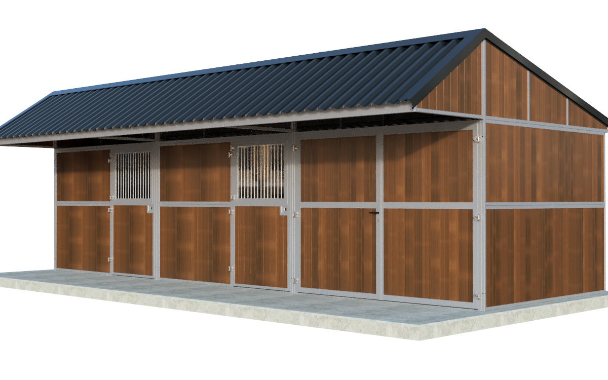 Outdoor Stable with 2 Horse Boxes and Storage