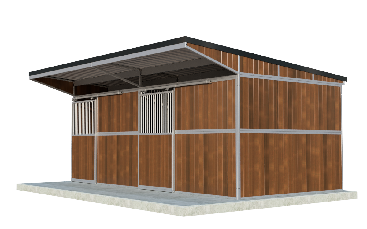 Outdoor Stable with 2 Horse Boxes and Sliding Doors
